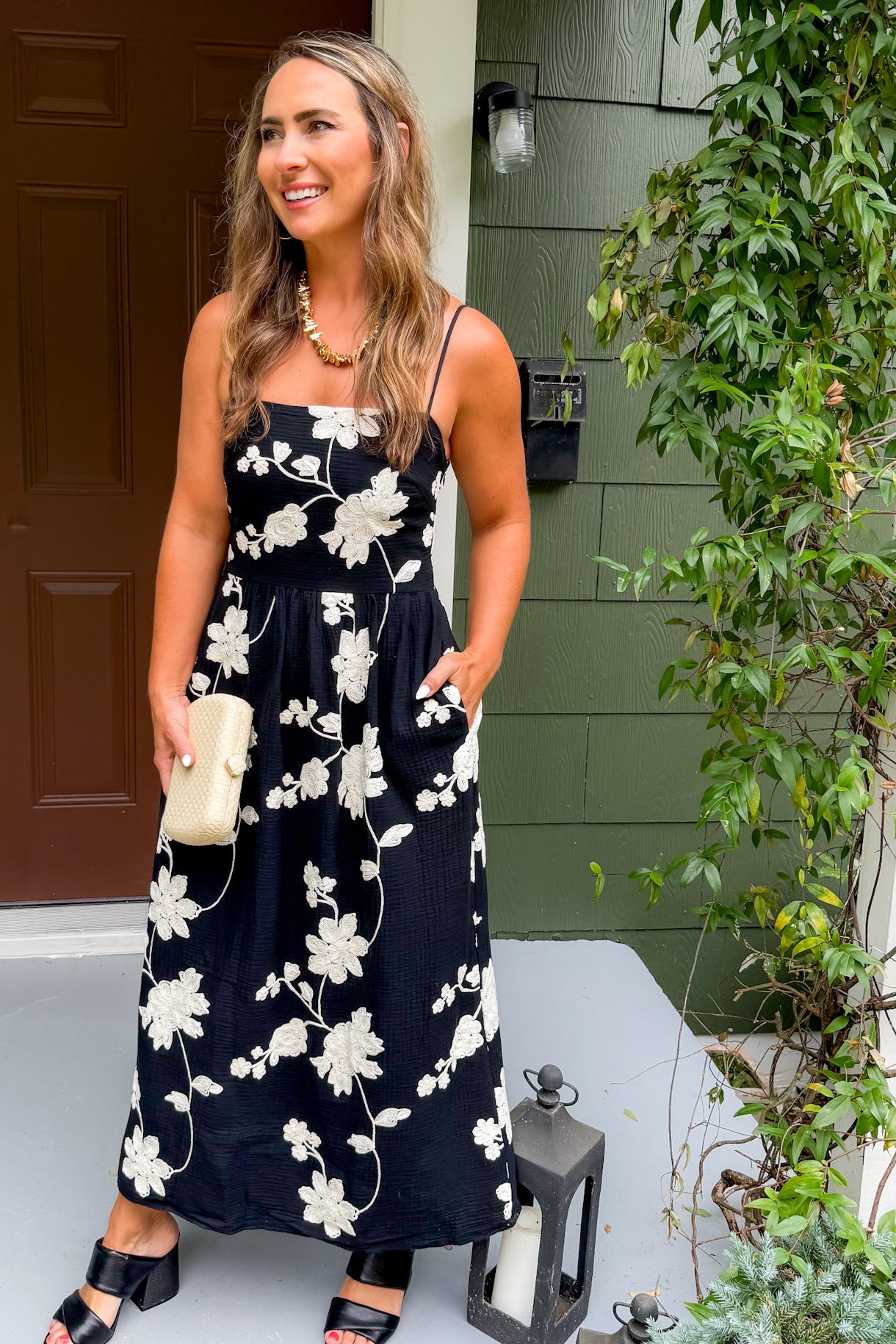 Gracie Black Embroidered Midi Dress Lucy Paris