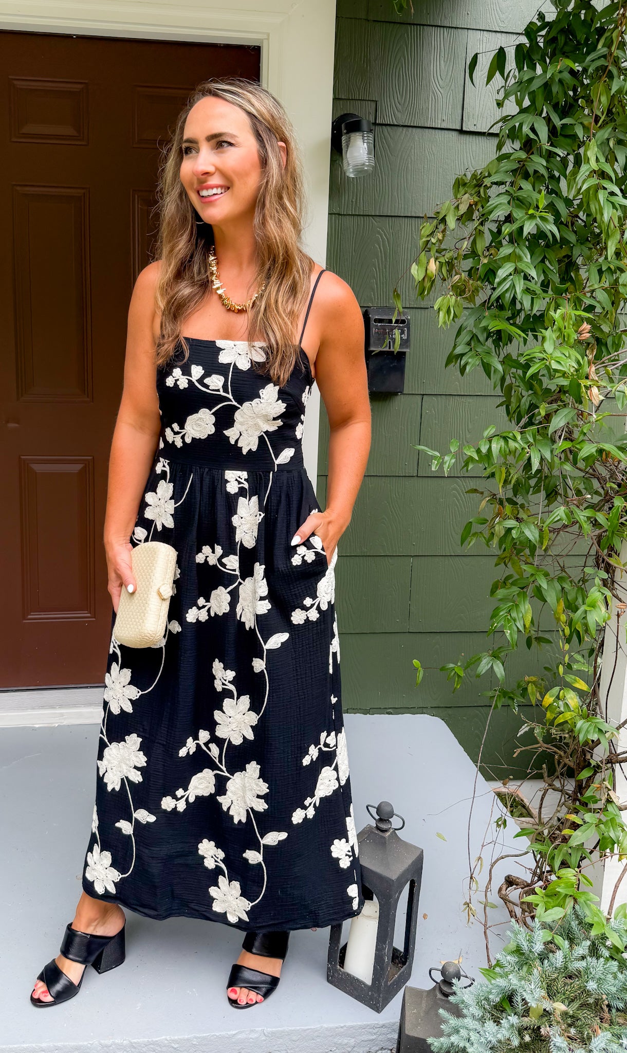 Gracie Black Embroidered Midi Dress Lucy Paris