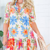 Gracie Cream Floral Mini Dress Briton Court