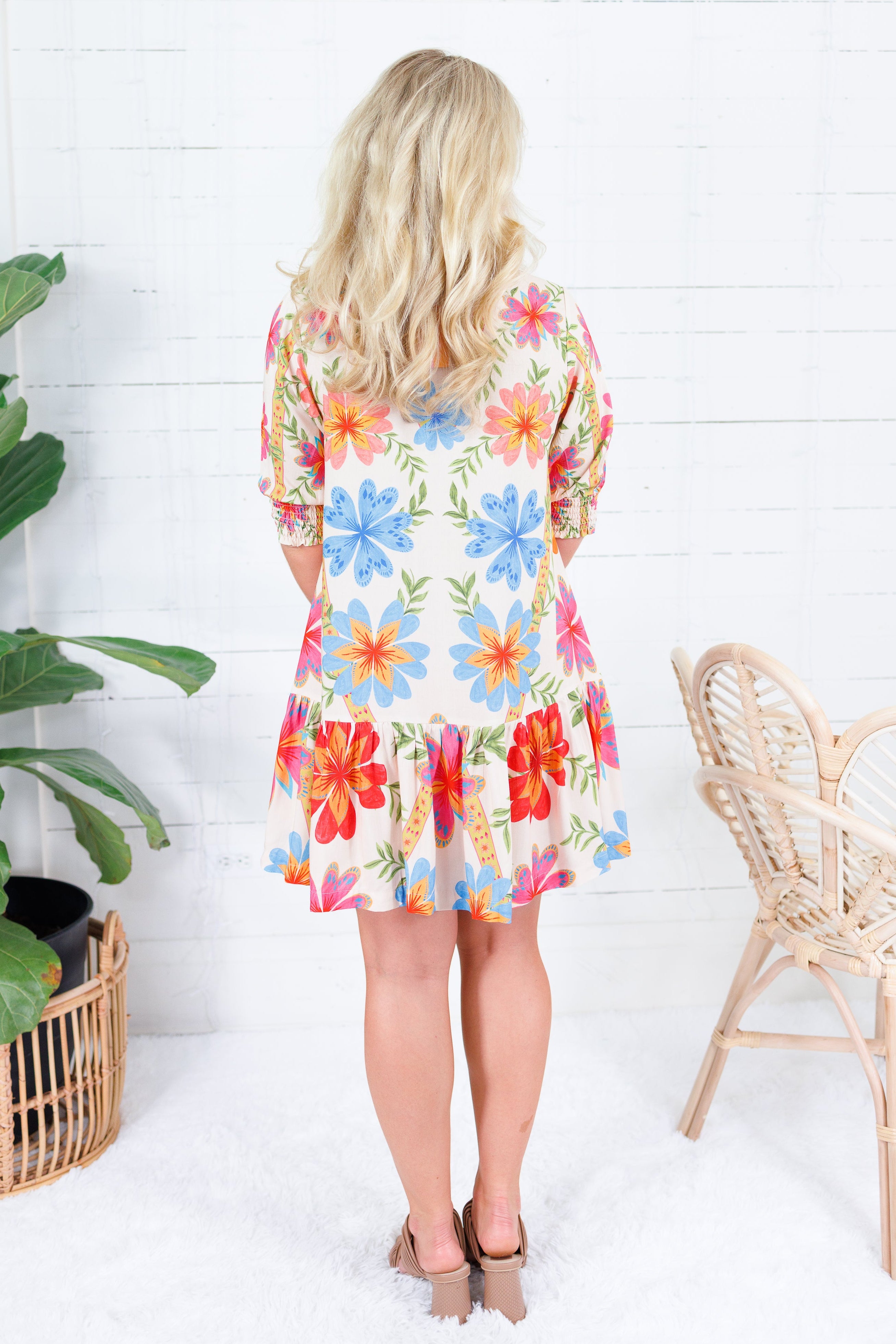 Gracie Cream Floral Mini Dress Briton Court