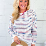 Gracie Multi Stripes Crochet Sweater Staccato