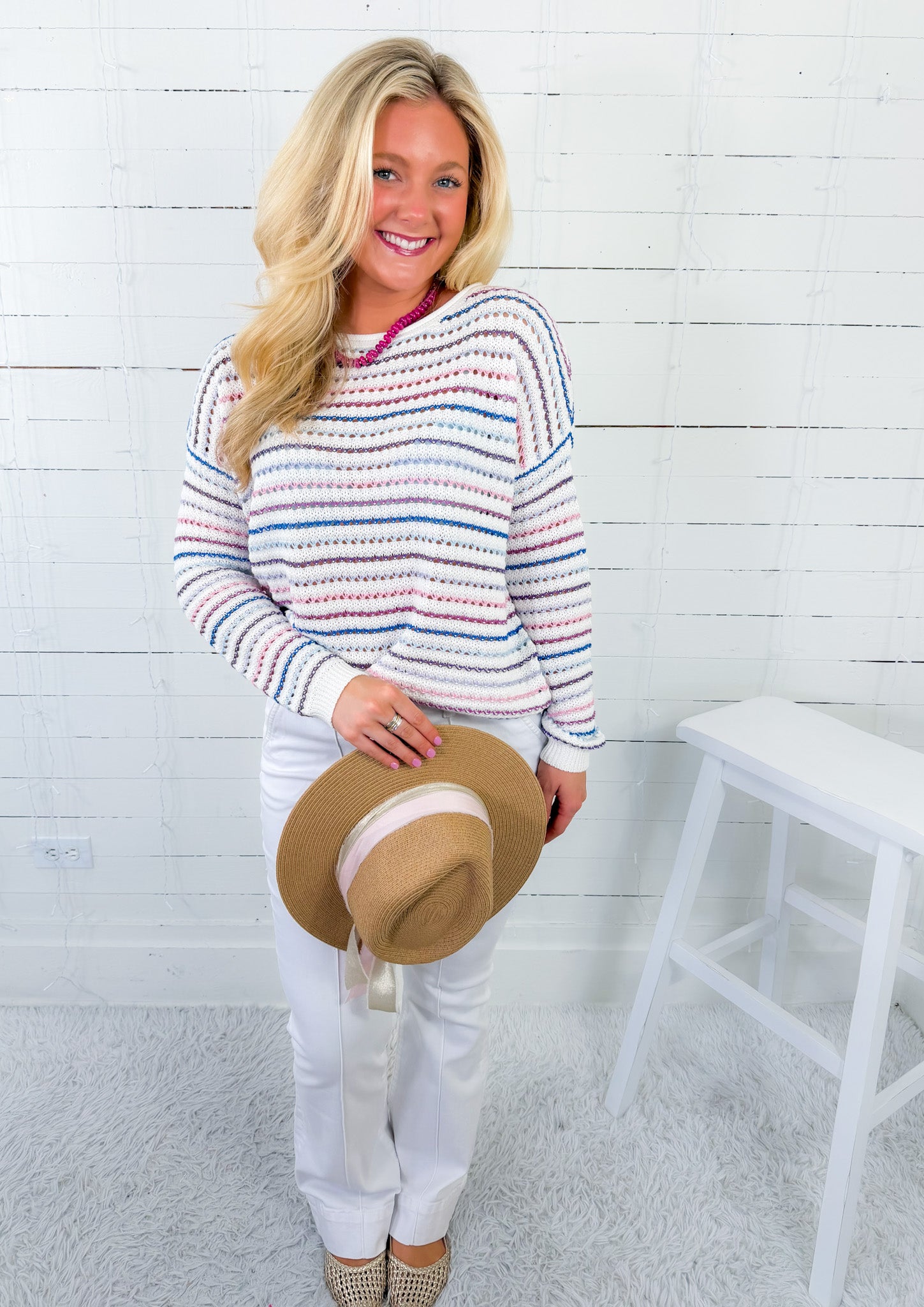 Gracie Multi Stripes Crochet Sweater Staccato
