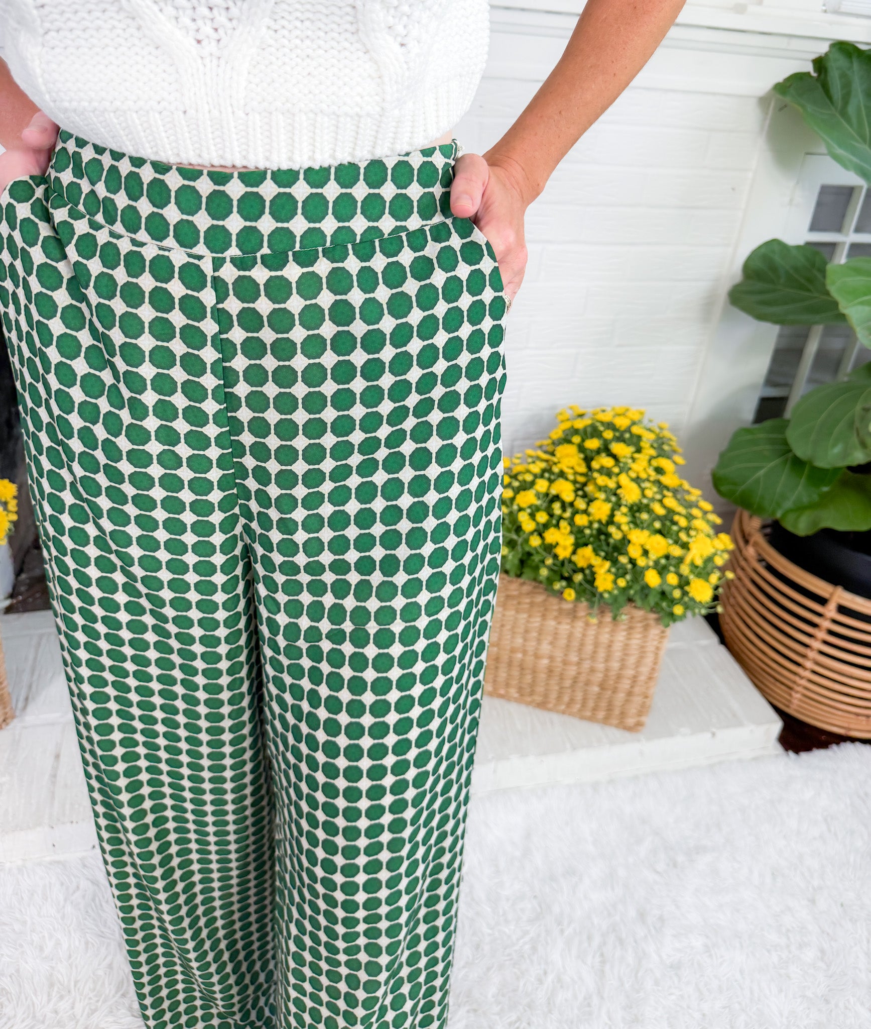 Green Goddess Dotted Wide Leg Pants