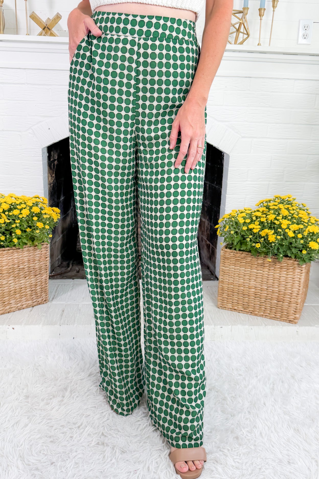 Green Goddess Dotted Wide Leg Pants