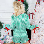 Green Stripe Satin Ruffle Short PJ 2 pc. Set 8 Oak Lane