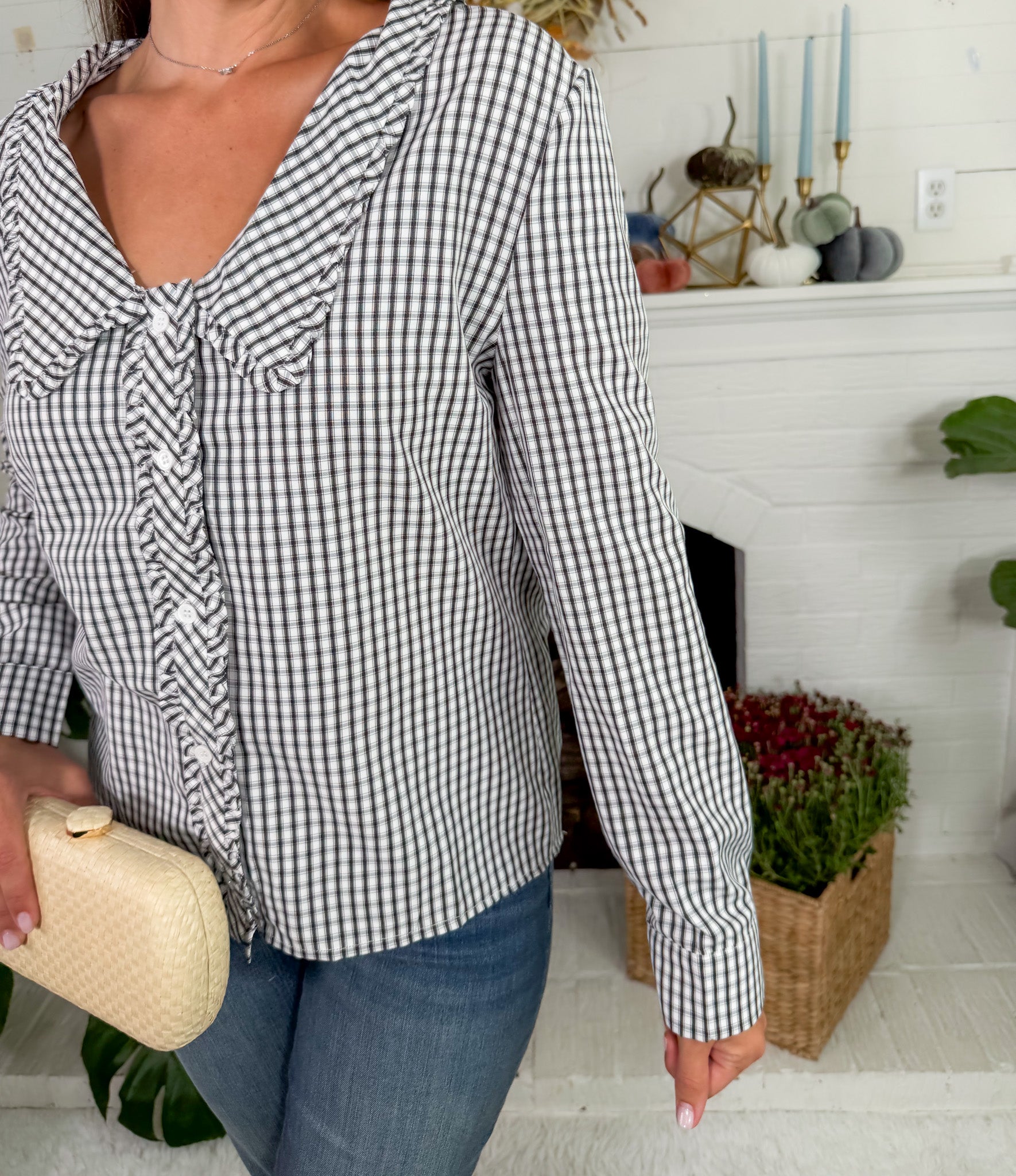 Greer Black + White Gingham Top