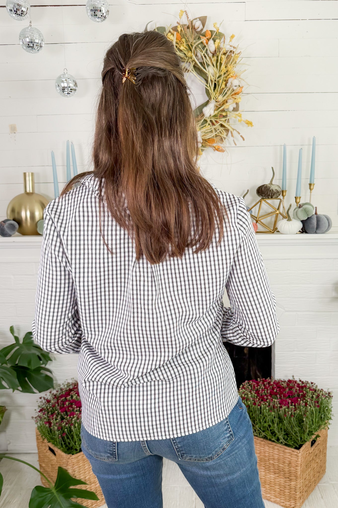 Greer Black + White Gingham Top