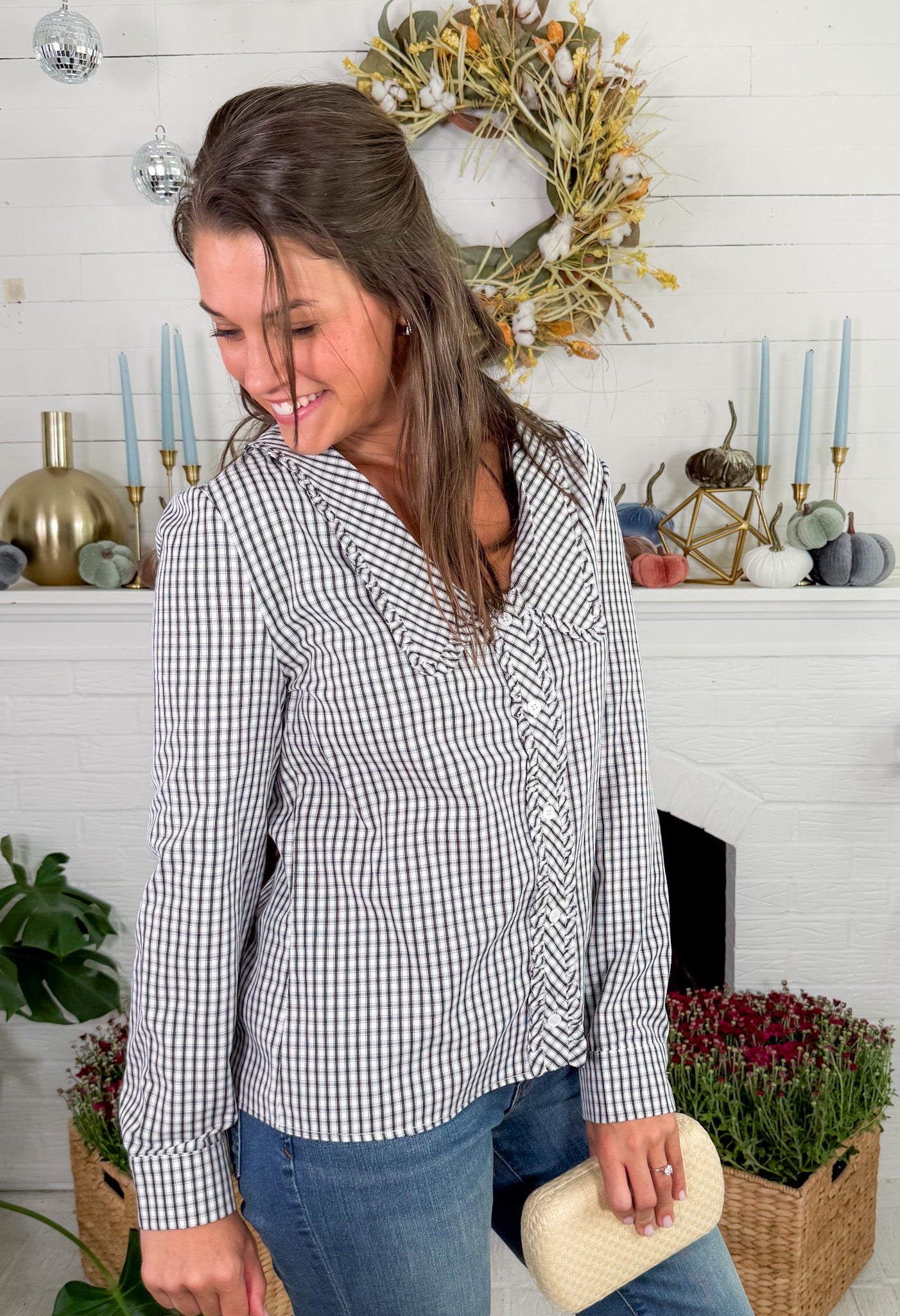 Greer Black + White Gingham Top