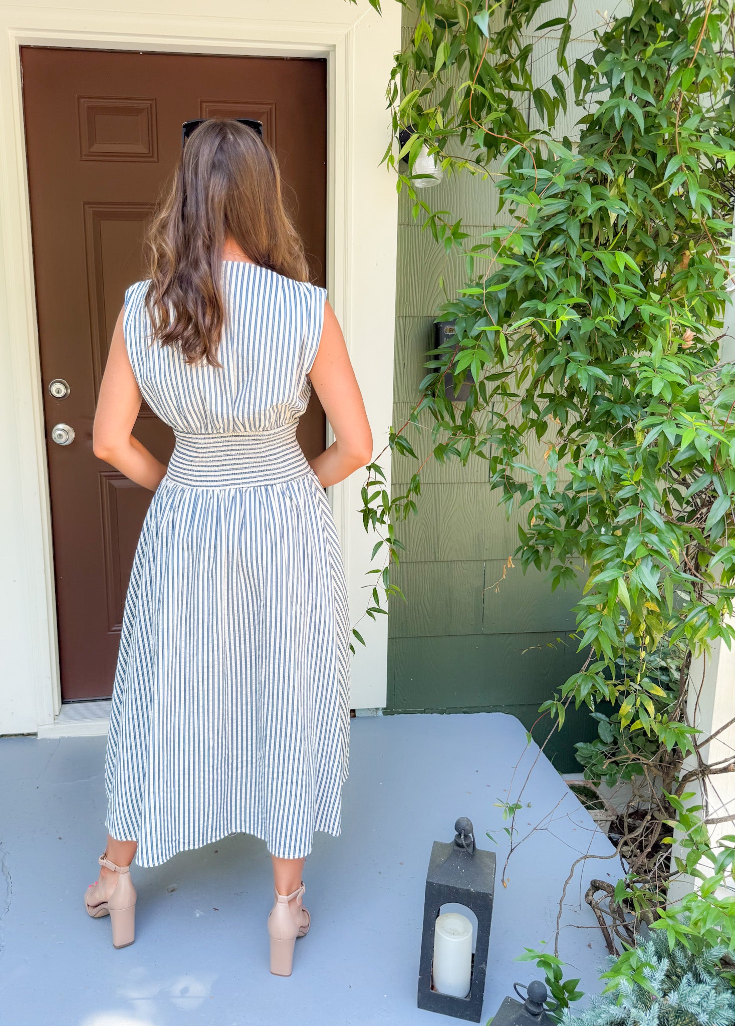 Greer Blue Striped Zip Front Waisted Dress THML