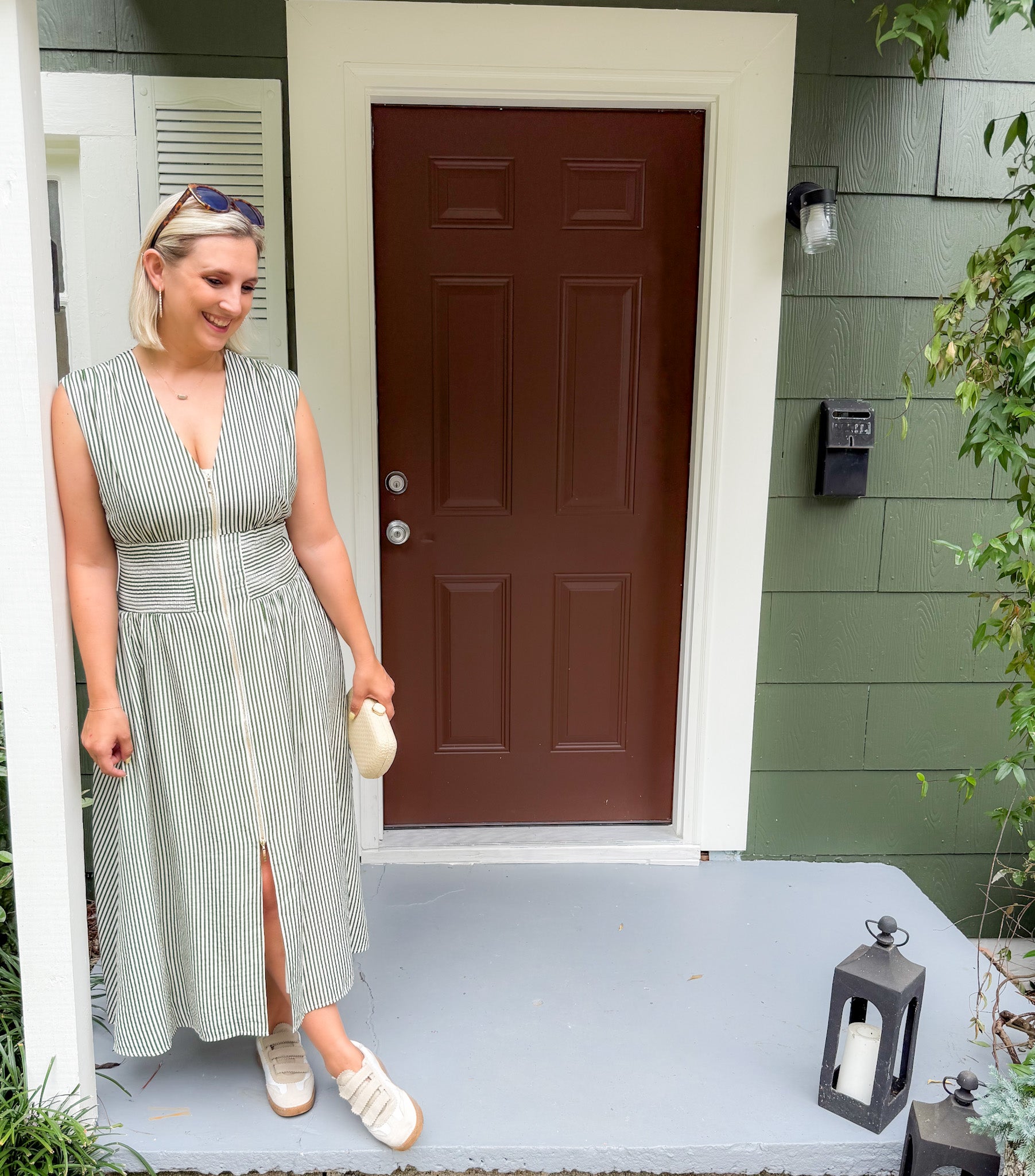 Greer Forest Striped Zip Front Waisted Dress THML