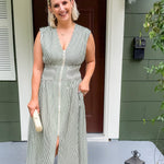Greer Forest Striped Zip Front Waisted Dress THML