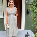 Greer Forest Striped Zip Front Waisted Dress THML