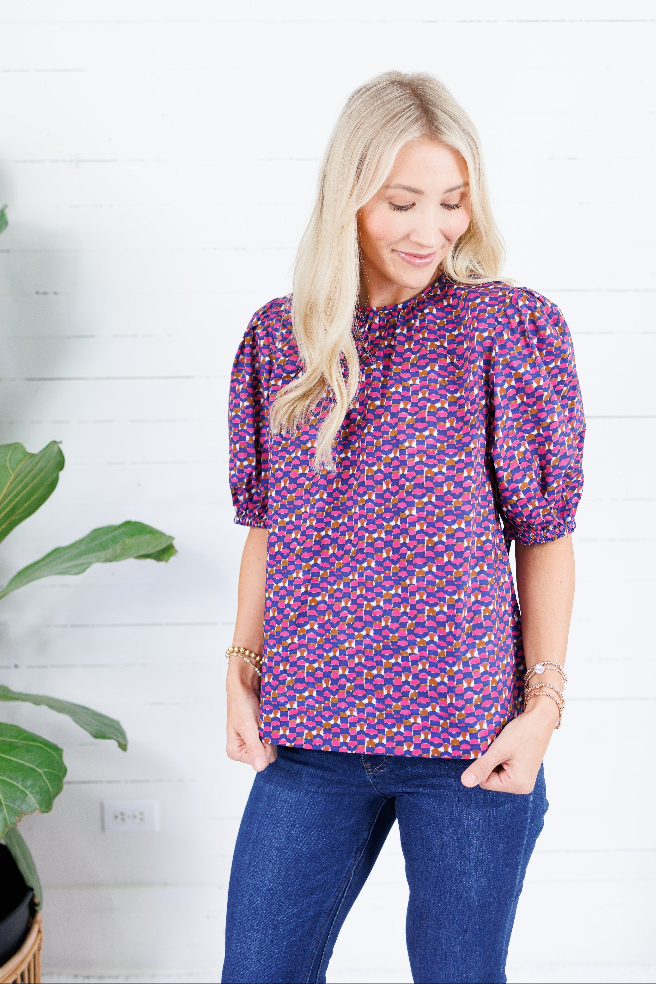 Greta Pink + Navy Geometric Top Pinch