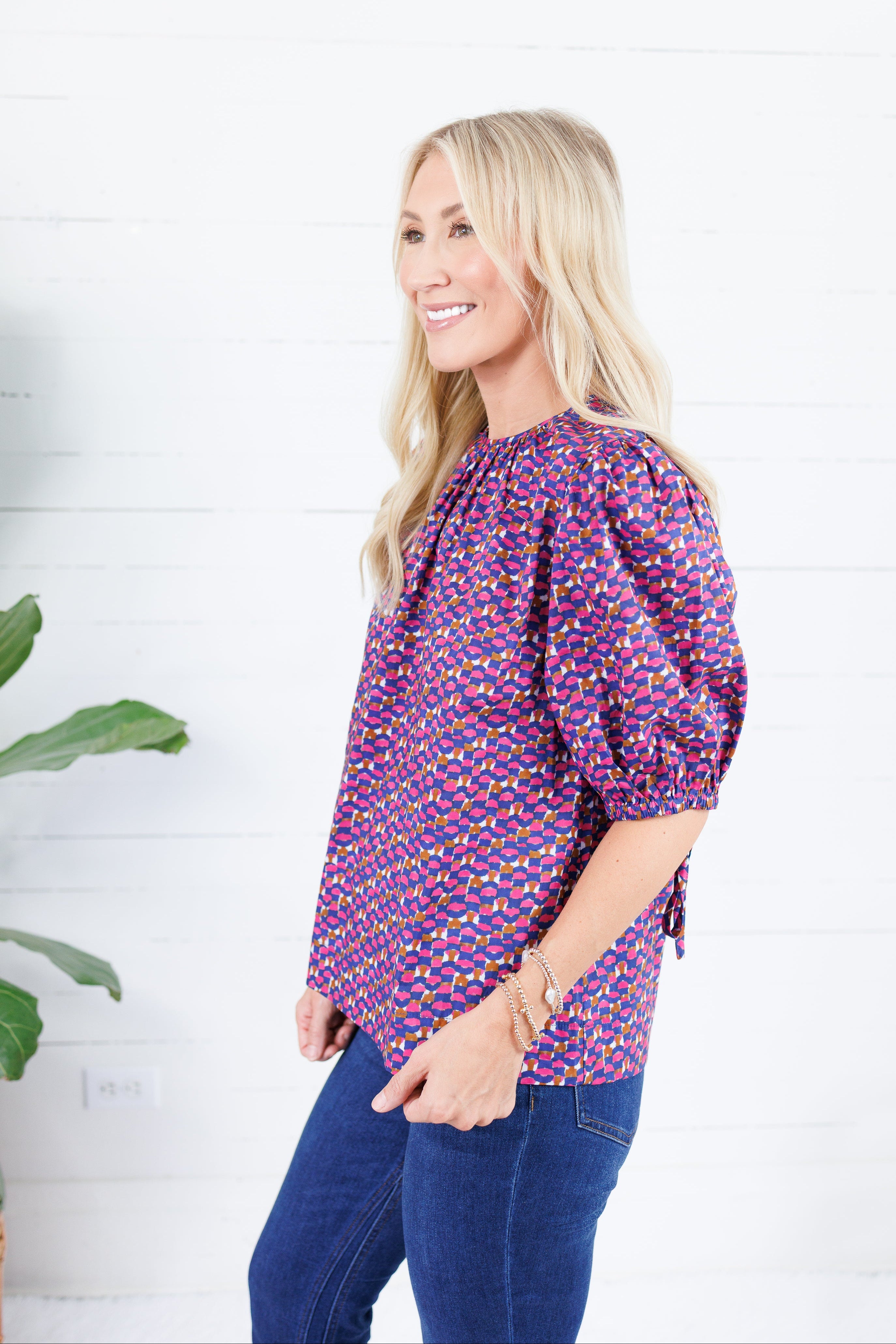 Greta Pink + Navy Geometric Top Pinch