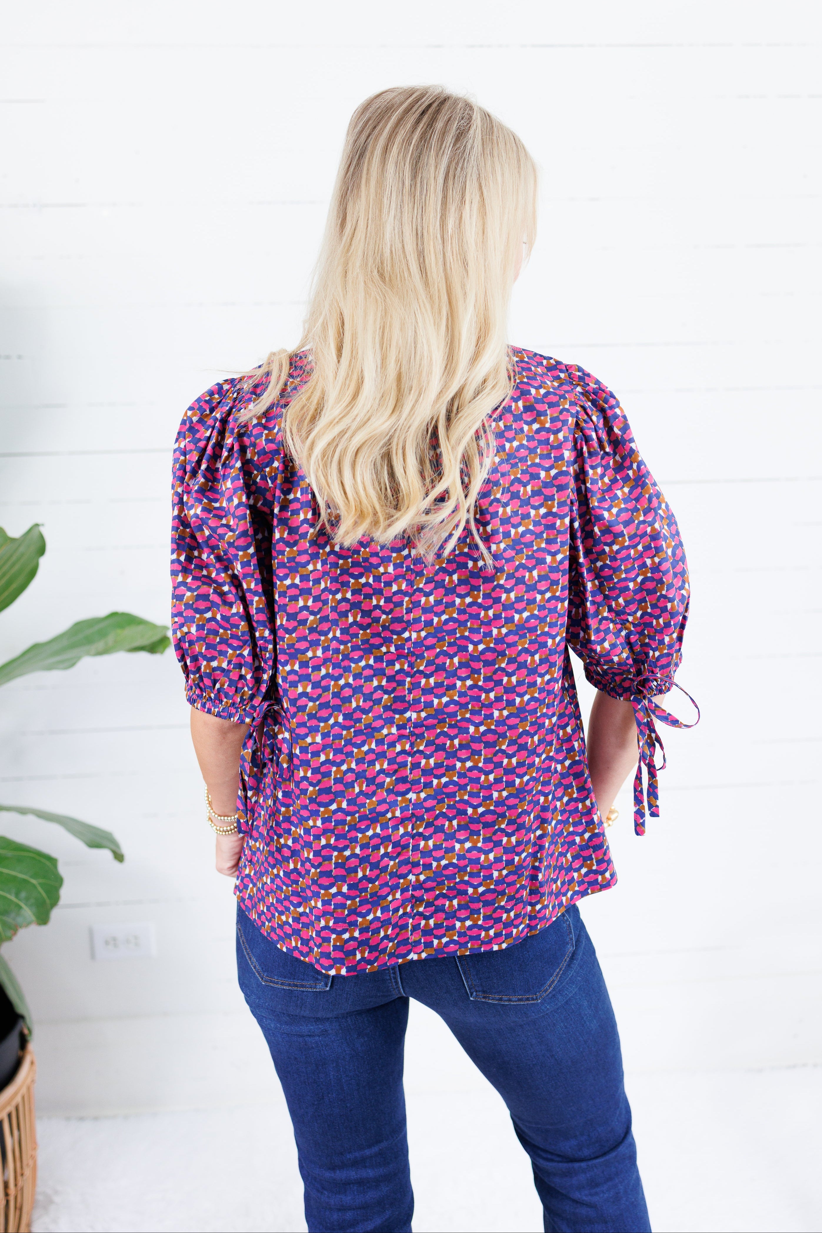 Greta Pink + Navy Geometric Top Pinch