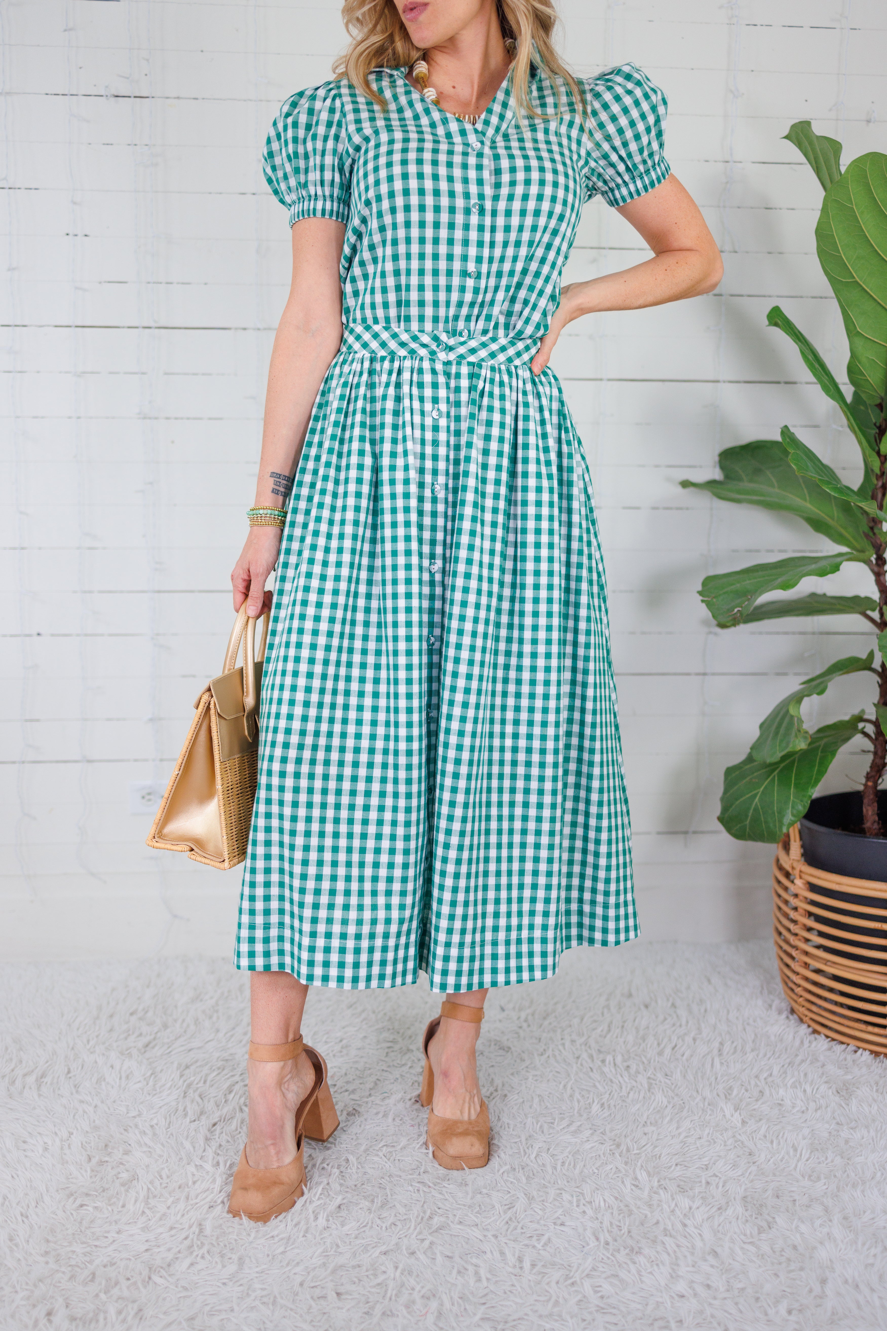 Gretchen Green Gingham Button Maxi Skirt Pinch