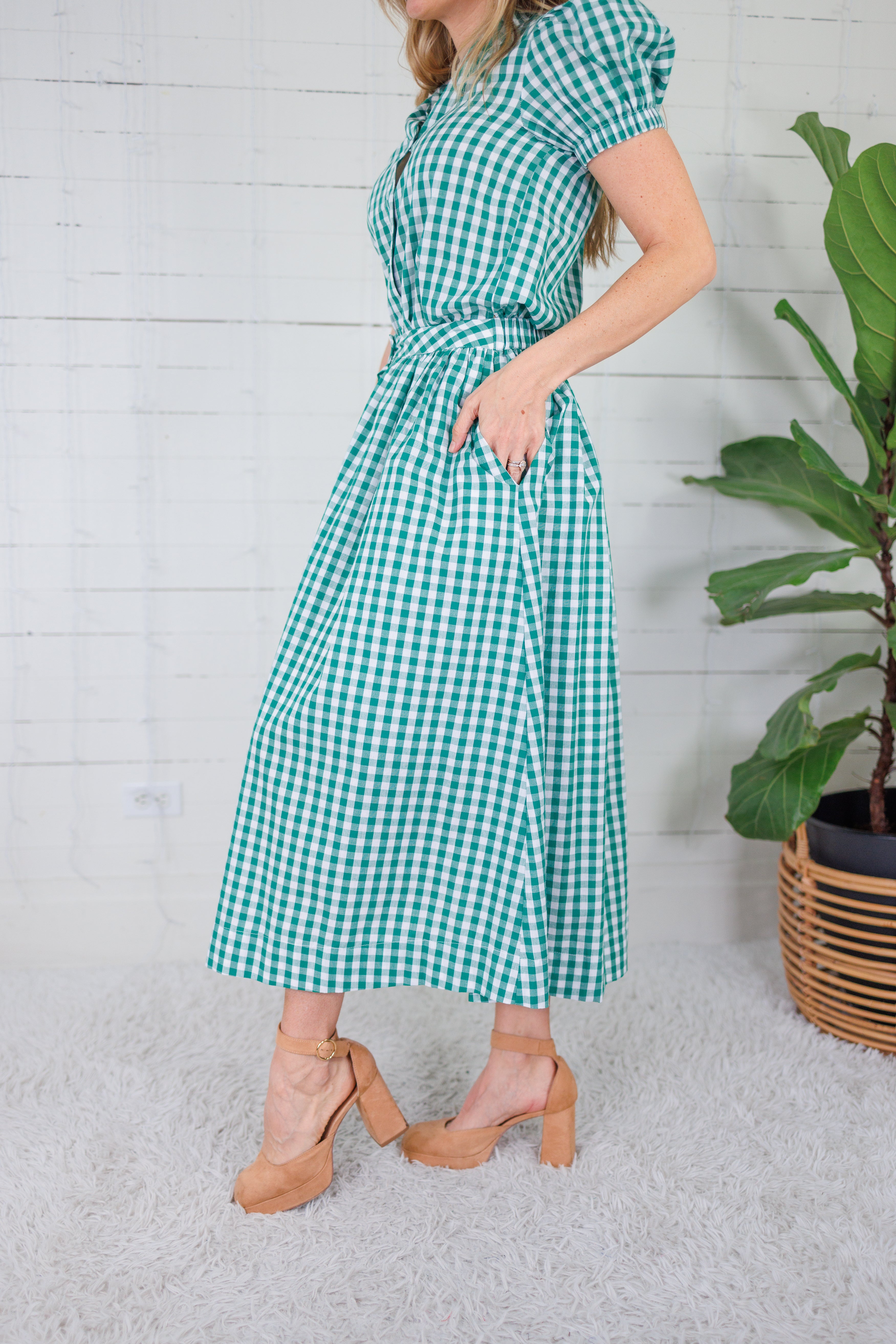 Gretchen Green Gingham Button Maxi Skirt Pinch