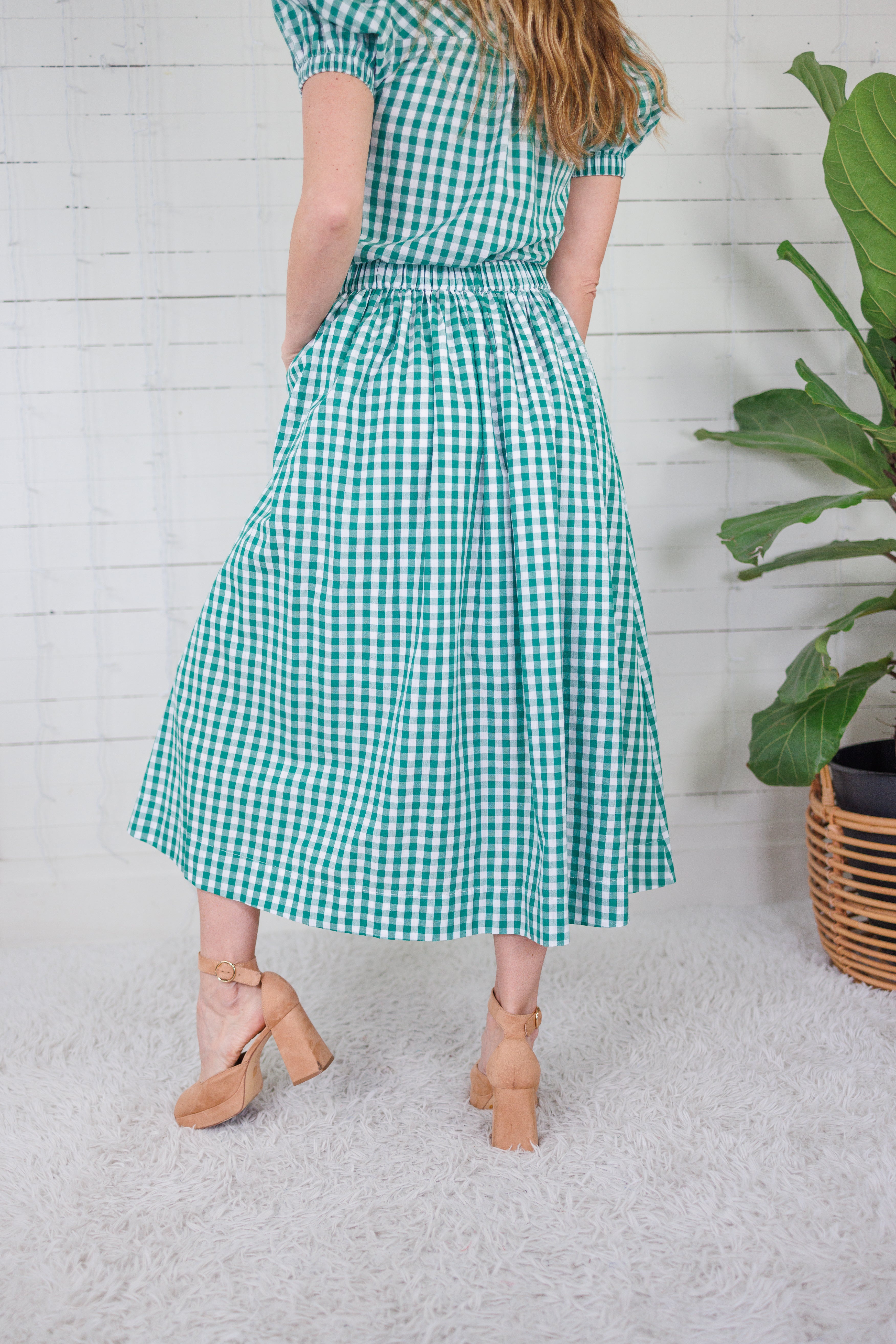Gretchen Green Gingham Button Maxi Skirt Pinch