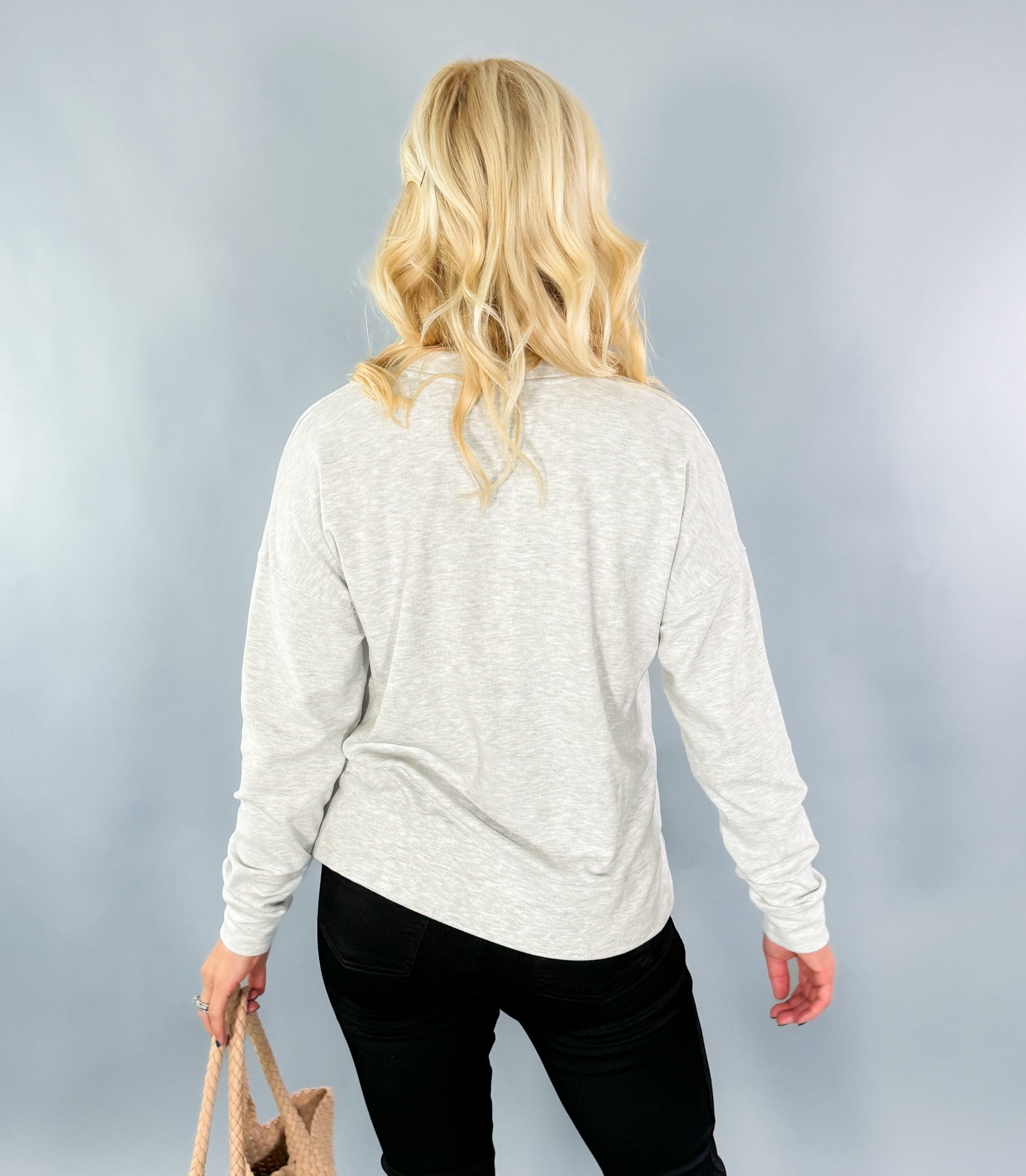 Grey Boxy Henley Sweatshirt Bobi