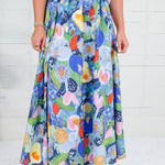Grover Blue Floral Elastic Maxi Skirt Glam