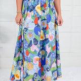 Grover Blue Floral Elastic Maxi Skirt Glam