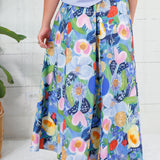 Grover Blue Floral Elastic Maxi Skirt Glam