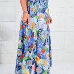 Grover Blue Floral Elastic Maxi Skirt Glam