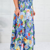 Grover Blue Floral Elastic Maxi Skirt Glam