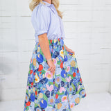 Grover Blue Floral Elastic Maxi Skirt Glam