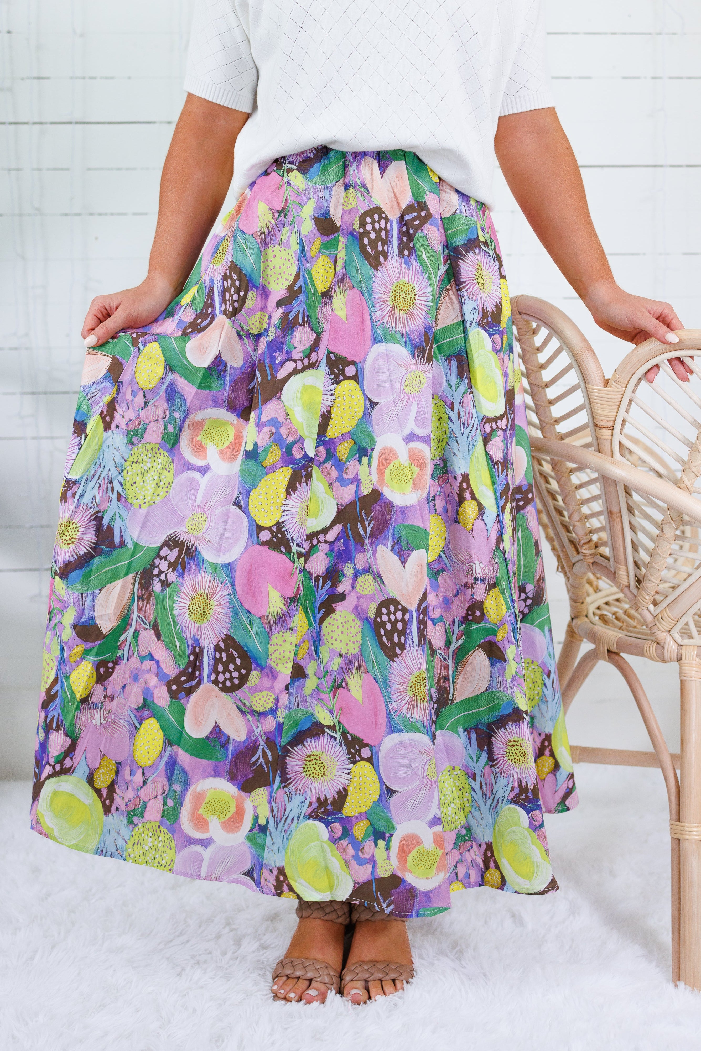 Grover Pink Floral Elastic Maxi Skirt GLAM