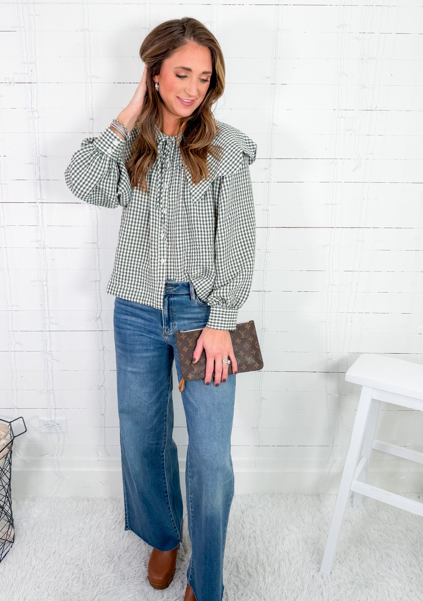 Gus Gingham Poplin Peter Pan Collar Top Karlie