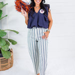 Gwen Navy + Ivory Stripe Wide Leg Slouchy Jean Kut