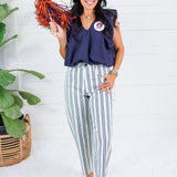 Gwen Navy + Ivory Stripe Wide Leg Slouchy Jean Kut