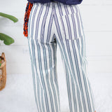 Gwen Navy + Ivory Stripe Wide Leg Slouchy Jean Kut