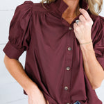 Hadley Burgundy Stand Collar Top Entro