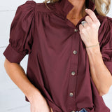 Hadley Burgundy Stand Collar Top Entro