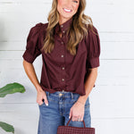 Hadley Burgundy Stand Collar Top Entro