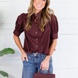 Hadley Burgundy Stand Collar Top Entro