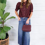 Hadley Burgundy Stand Collar Top Entro