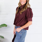 Hadley Burgundy Stand Collar Top Entro