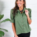 Hadley Olive Stand Collar Top Entro