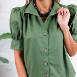 Hadley Olive Stand Collar Top Entro