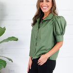 Hadley Olive Stand Collar Top Entro