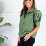 Hadley Olive Stand Collar Top Entro