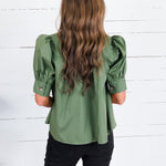 Hadley Olive Stand Collar Top Entro