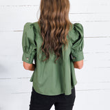 Hadley Olive Stand Collar Top Entro