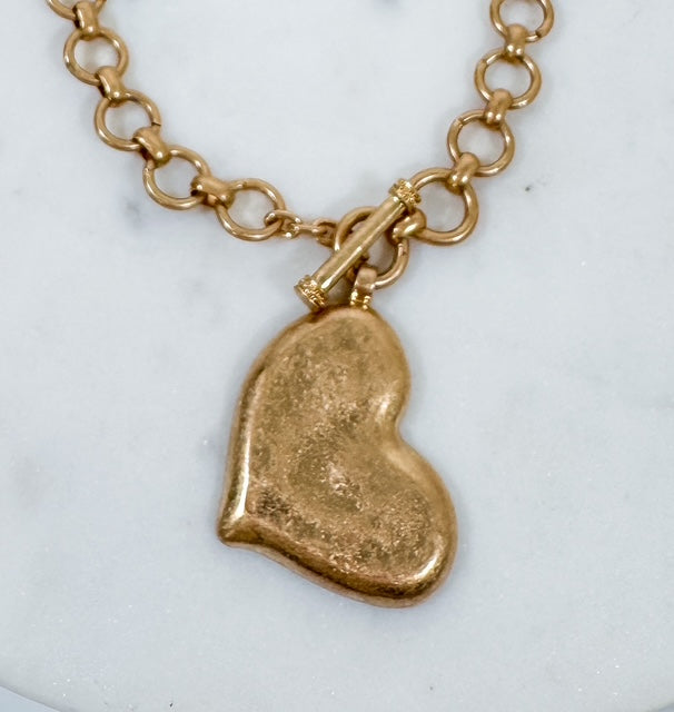 Hammered Metal Abstract Heart Pendant Necklace 