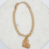 Hammered Metal Abstract Heart Pendant Necklace 