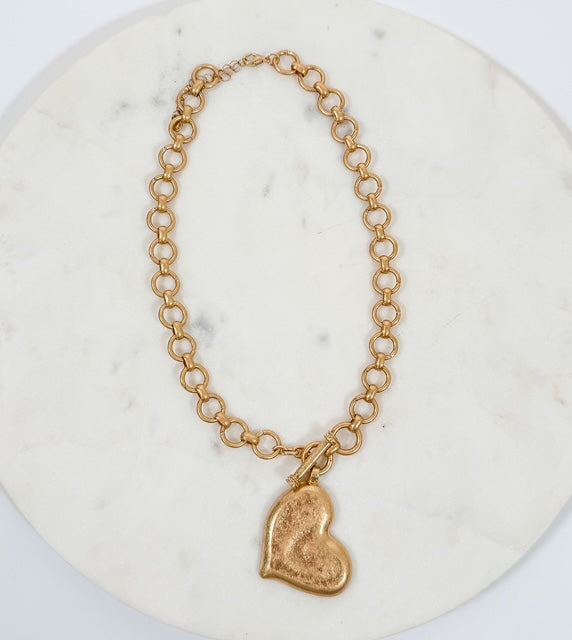 Hammered Metal Abstract Heart Pendant Necklace 