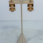 Hammered Triple Pearl Squared Hoop Earrings